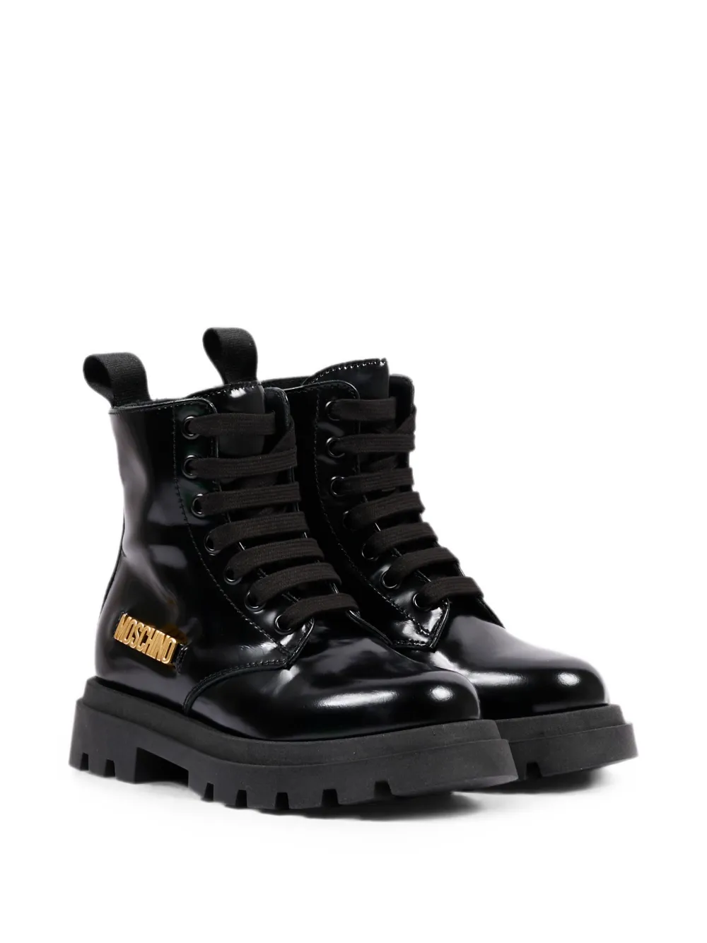 Moschino Kids logo-plaque lace-up boots Zwart