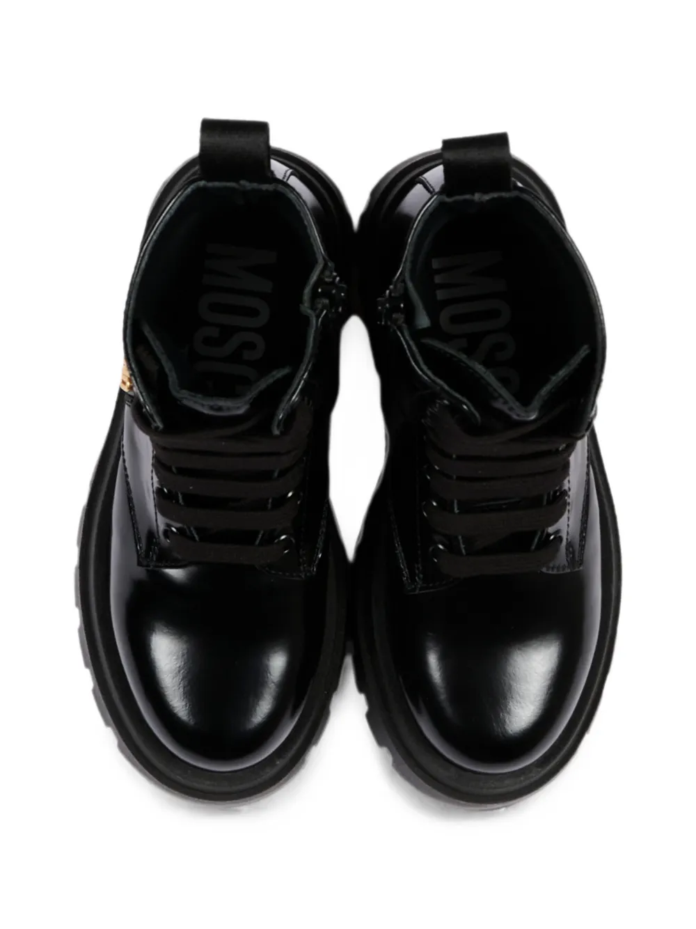 Moschino Kids logo-plaque lace-up boots Zwart