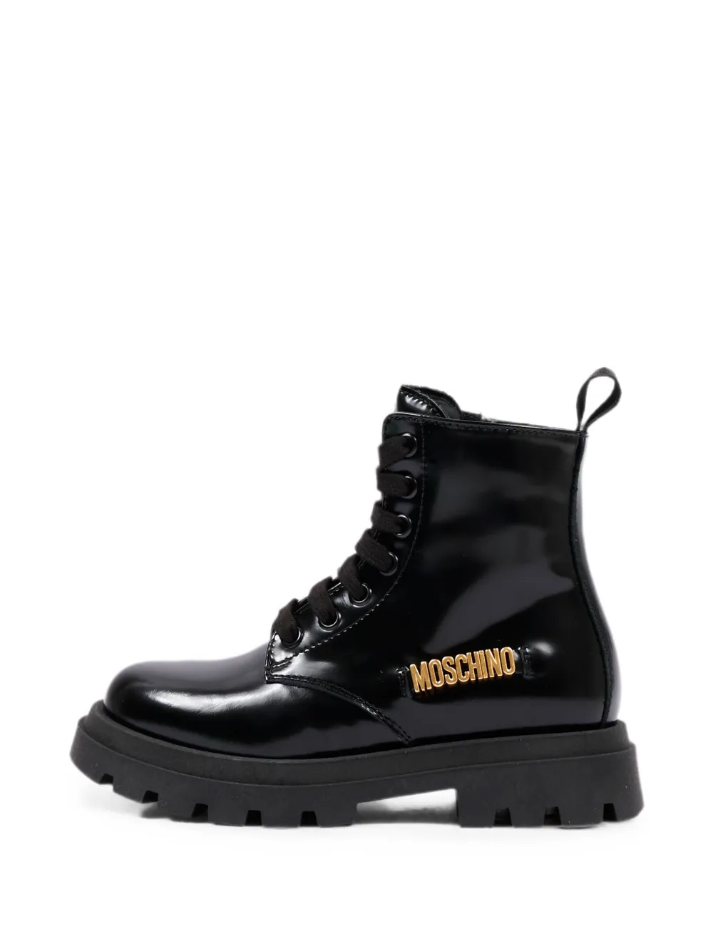 Moschino Kids logo-plaque lace-up boots Zwart