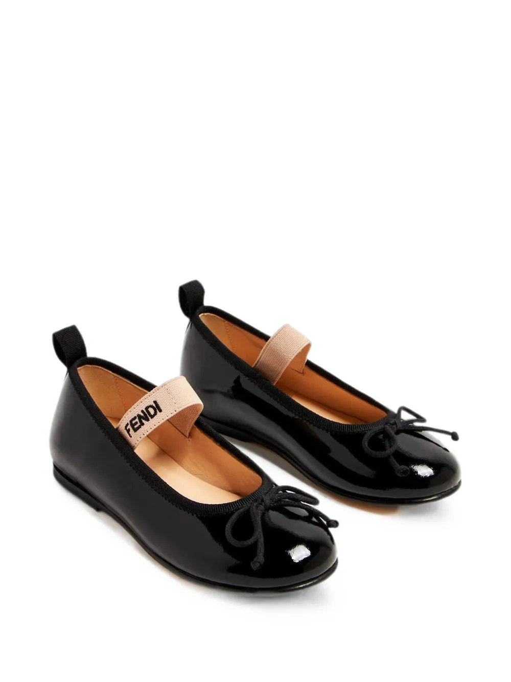 Fendi Kids Ballerine in pelle verniciata con fiocco - Nero