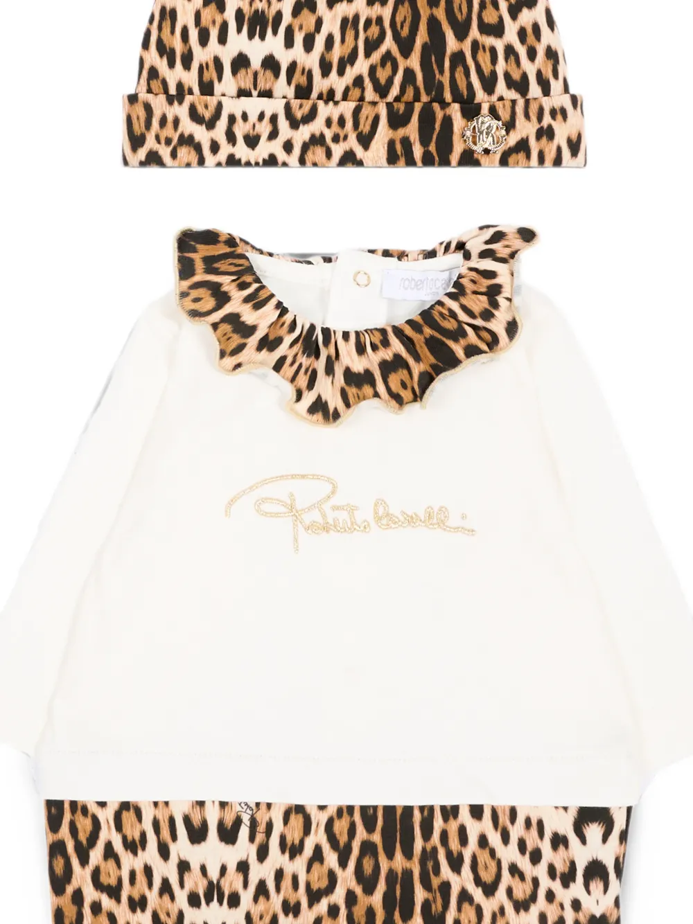 Roberto Cavalli Junior Romperset met luipaard-print en ruches Beige