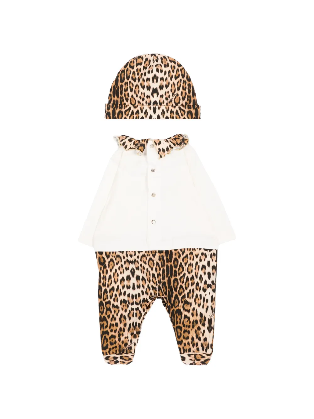 Roberto Cavalli Junior Romperset met luipaard-print en ruches Beige