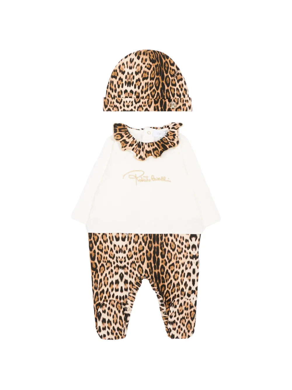 Roberto Cavalli Junior Gerüschtes Strampler-Set mit Leopardenprint - Nude