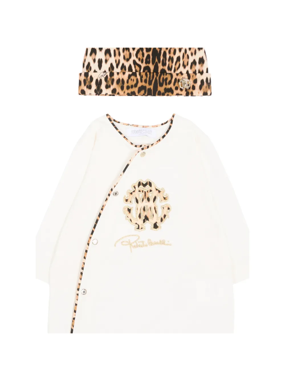 Roberto Cavalli Junior Romperset met luipaardprint en geborduurd logo Beige
