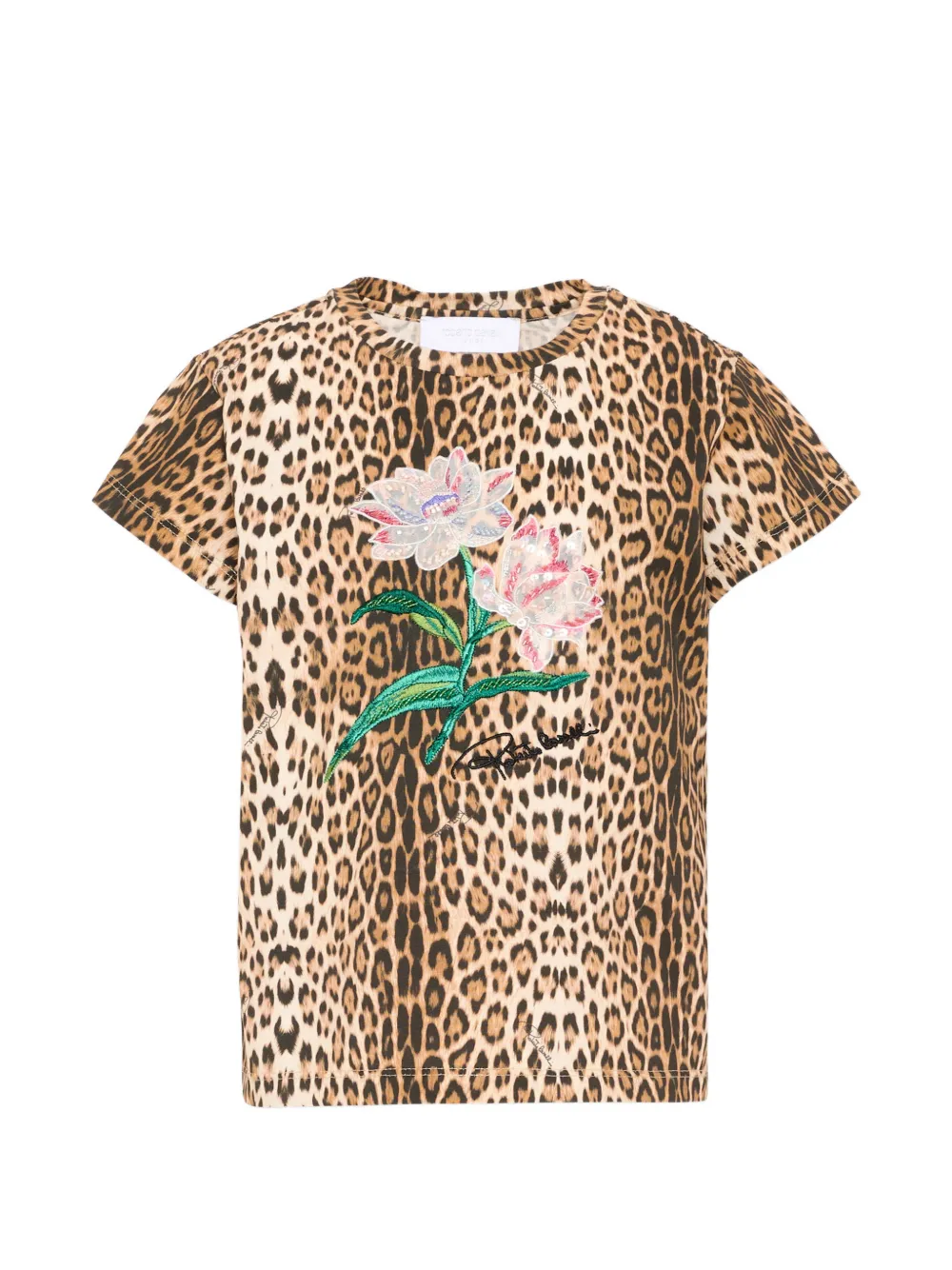 Roberto Cavalli Junior leopard-print sequin-embellished T-shirt - Toni neutri