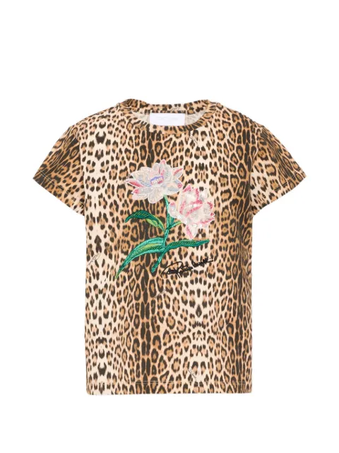 Roberto Cavalli Junior leopard-print sequin-embellished T-shirt