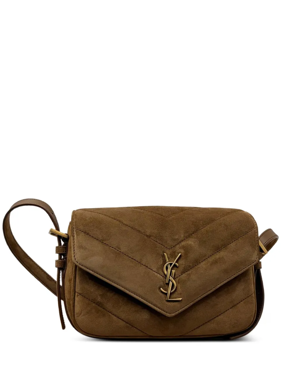 Saint Laurent Borsa a tracolla Loulou Toy in pelle scamosciata matelassé - Marrone