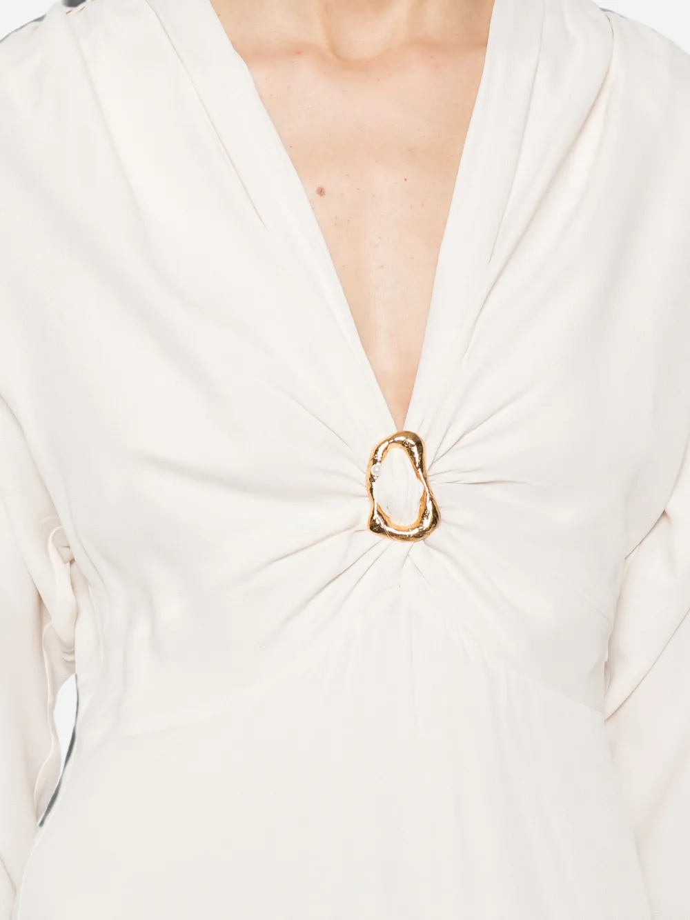 Forte Maxi-jurk met V-hals en gehamerde ring Beige