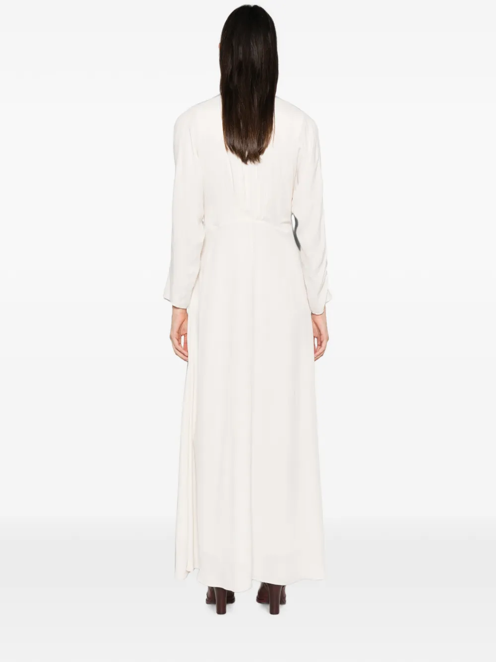 Forte Maxi-jurk met V-hals en gehamerde ring Beige