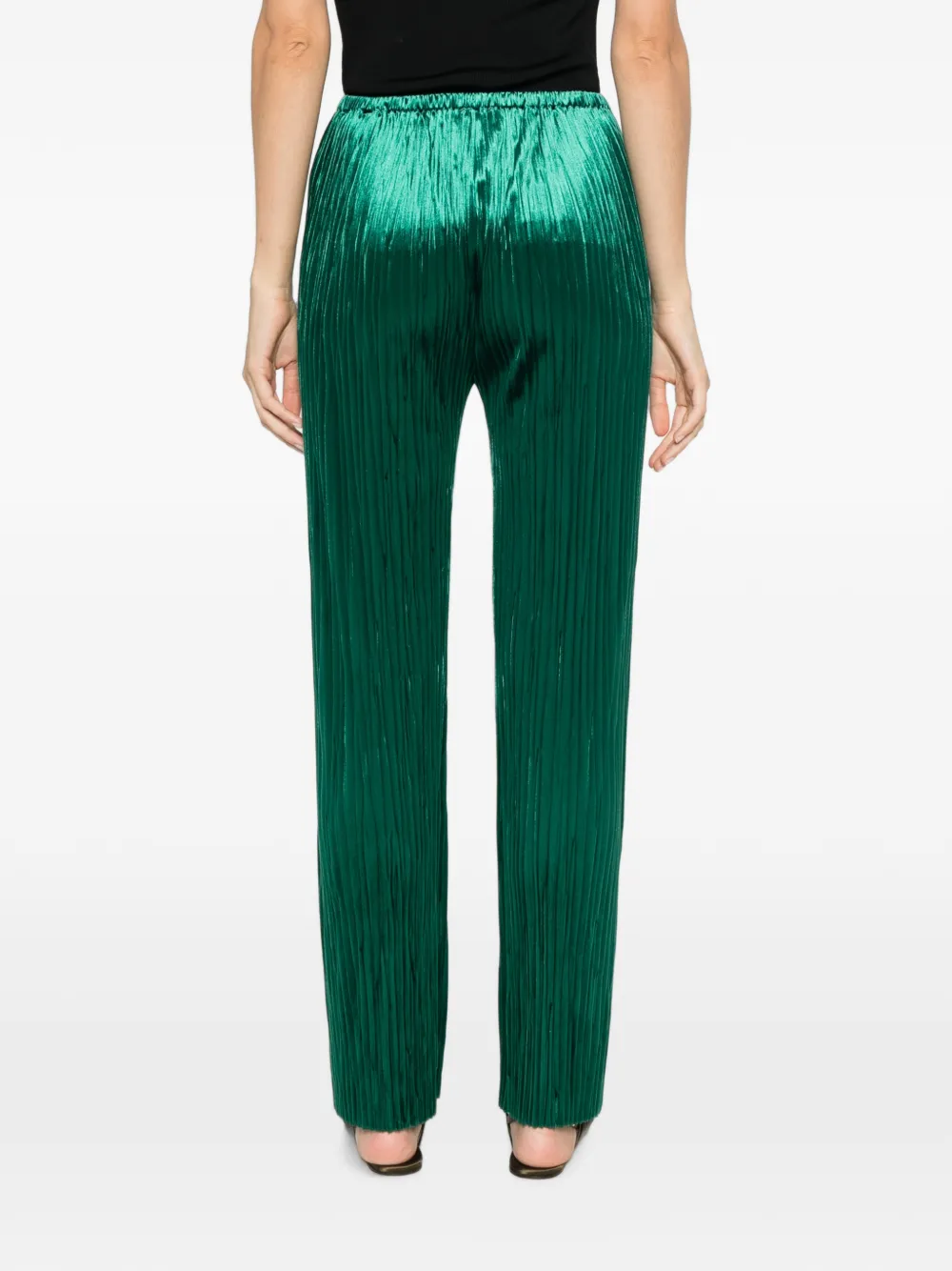 Forte Geplooide broek met satijnen afwerking Groen