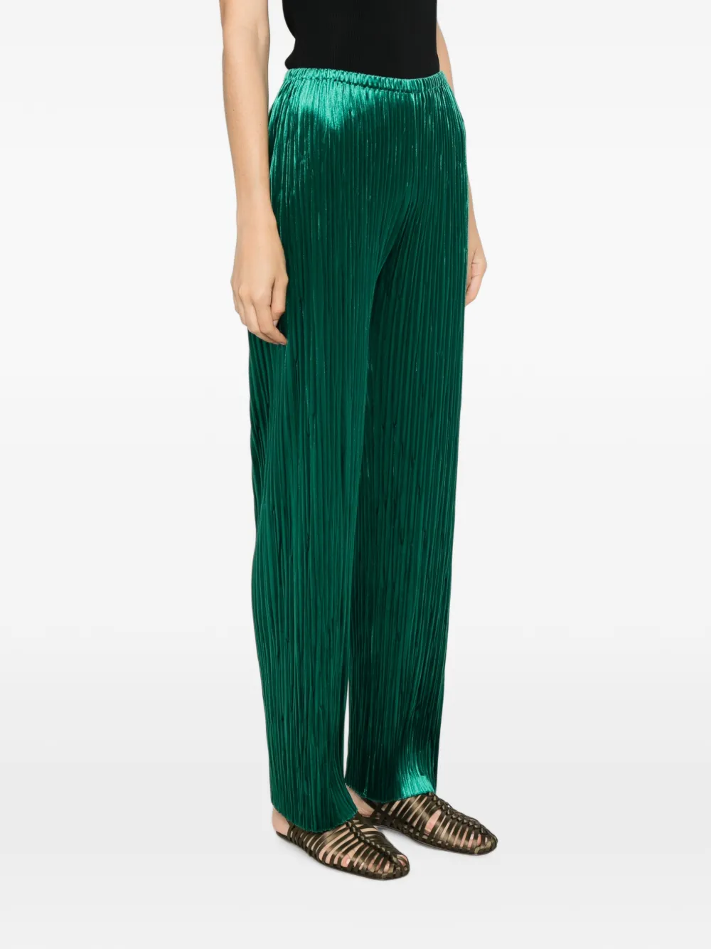 Forte Geplooide broek met satijnen afwerking Groen