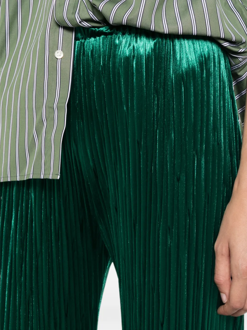 Forte Geplooide broek met satijnen afwerking Groen