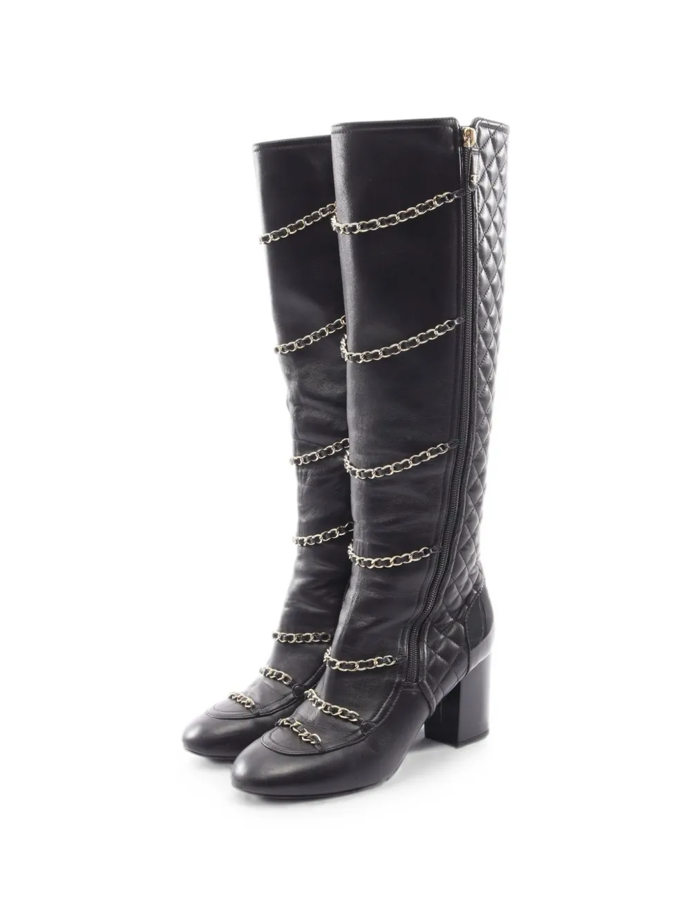 CHANEL Pre-Owned 1986-1988 Matelassé chain boots - Black