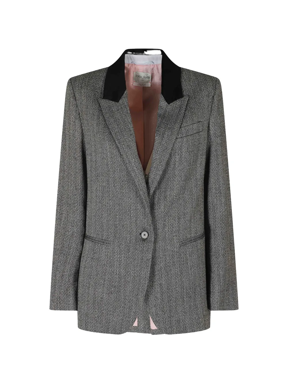 Forte Forte chevron-pattern velvet-collar blazer - Nero