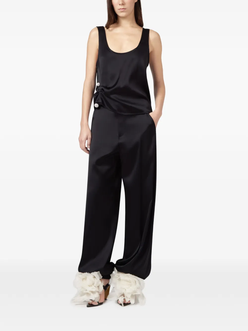 Giuseppe Di Morabito satin floral-detail trousers Zwart