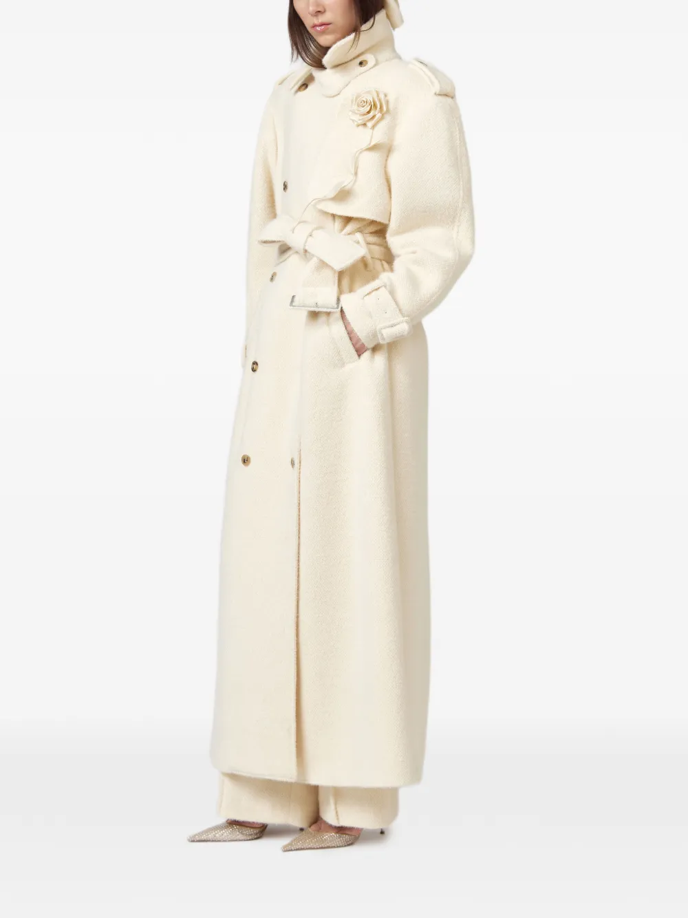 Giuseppe Di Morabito rose-detail double-breasted coat Beige