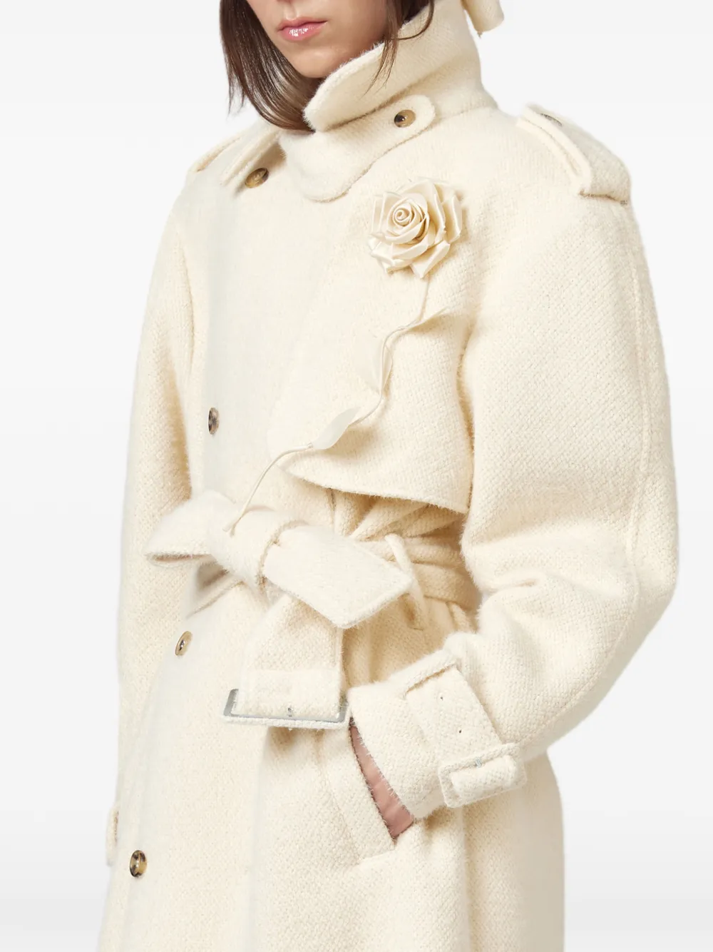 Giuseppe Di Morabito rose-detail double-breasted coat Beige