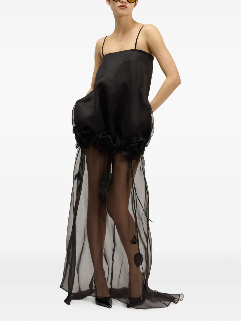 Giuseppe Di Morabito Semi-transparentes Maxikleid mit Blumenverzierung - Schwarz