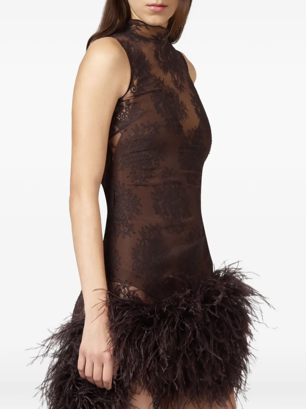 Giuseppe Di Morabito lace feather-trim asymmetric dress