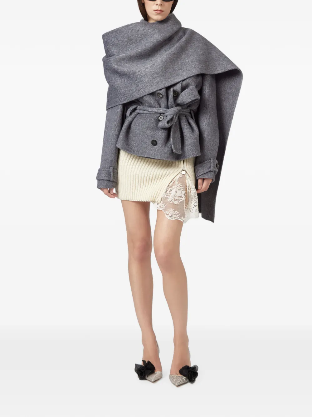 Giuseppe Di Morabito belted scarf-detail jacket - Grey