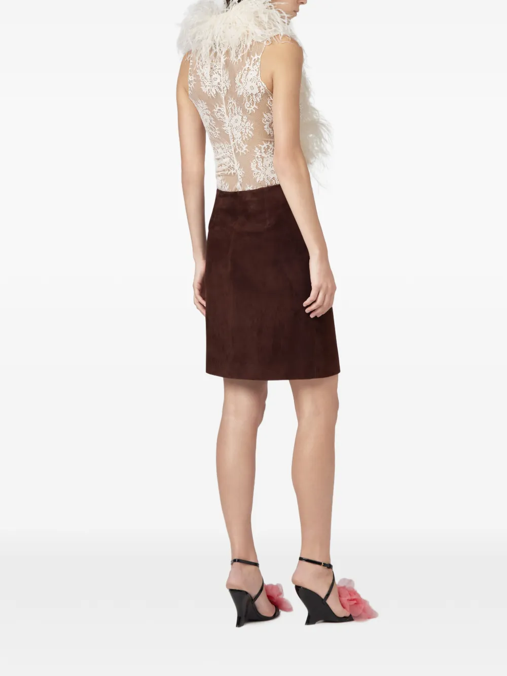 Giuseppe Di Morabito Top met kanten laag en veren afwerking Wit