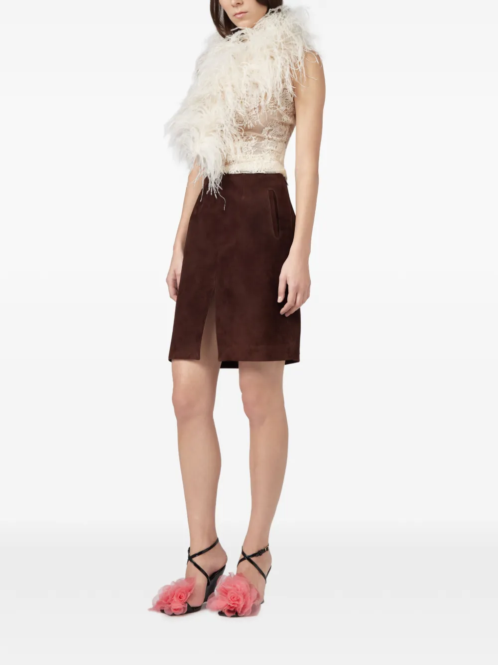 Giuseppe Di Morabito Top met kanten laag en veren afwerking Wit