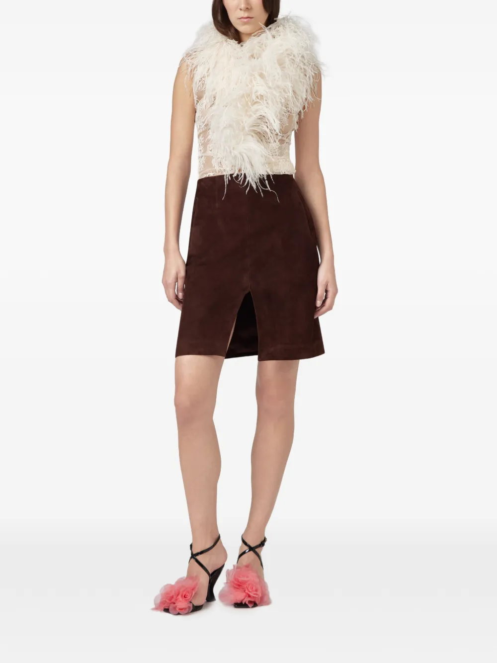 Giuseppe Di Morabito Top met kanten laag en veren afwerking Wit