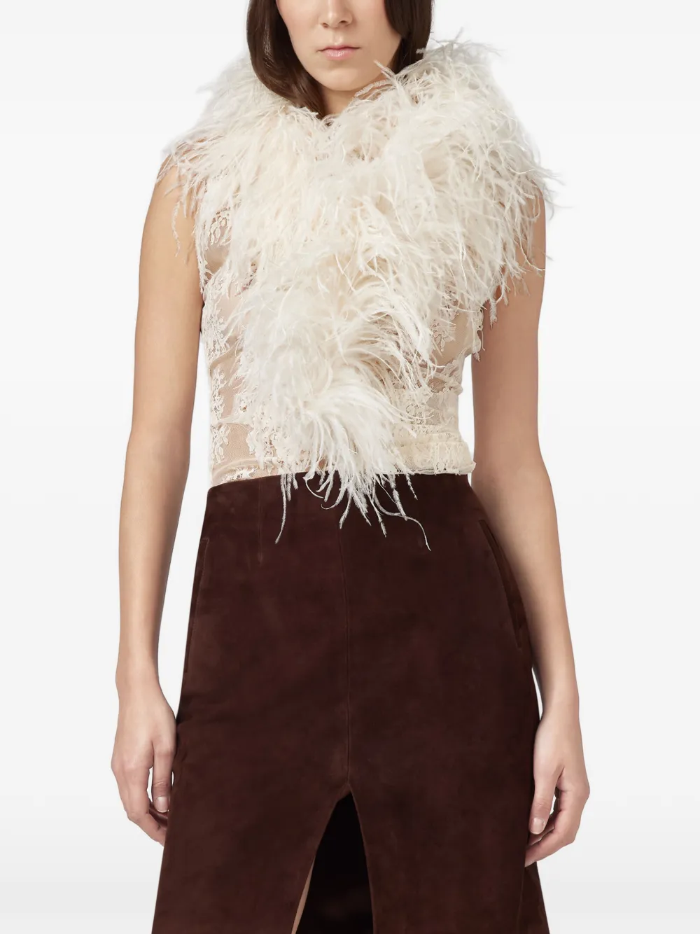 Giuseppe Di Morabito feather-trim lace-overlay top