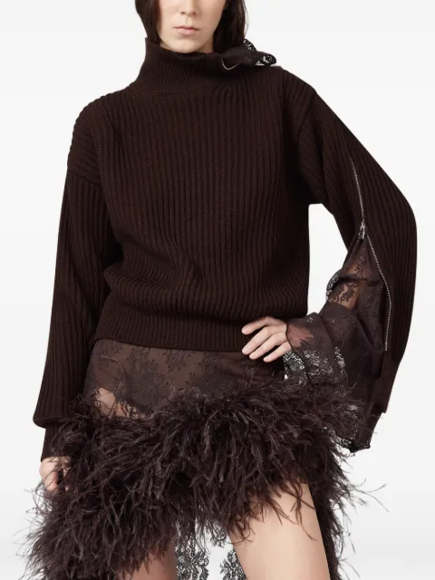 Giuseppe Di Morabito Gerippter Strickpullover mit Spitzenbesatz