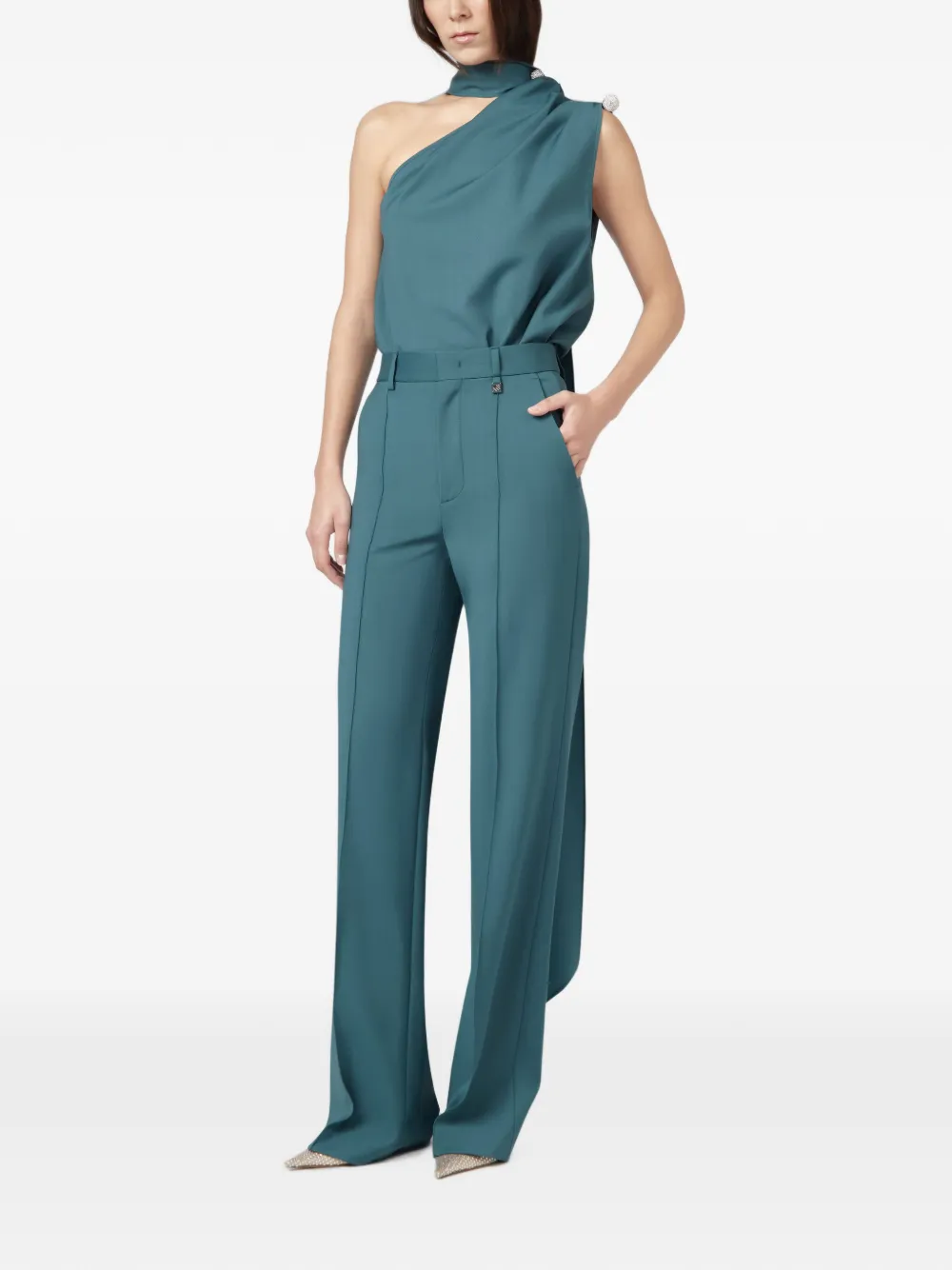 Giuseppe Di Morabito High-waist pantalon met gesmockt detail Blauw