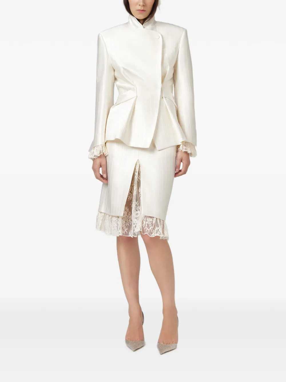 Giuseppe Di Morabito Mini-rok met krijtstreep en kanten afwerking Wit