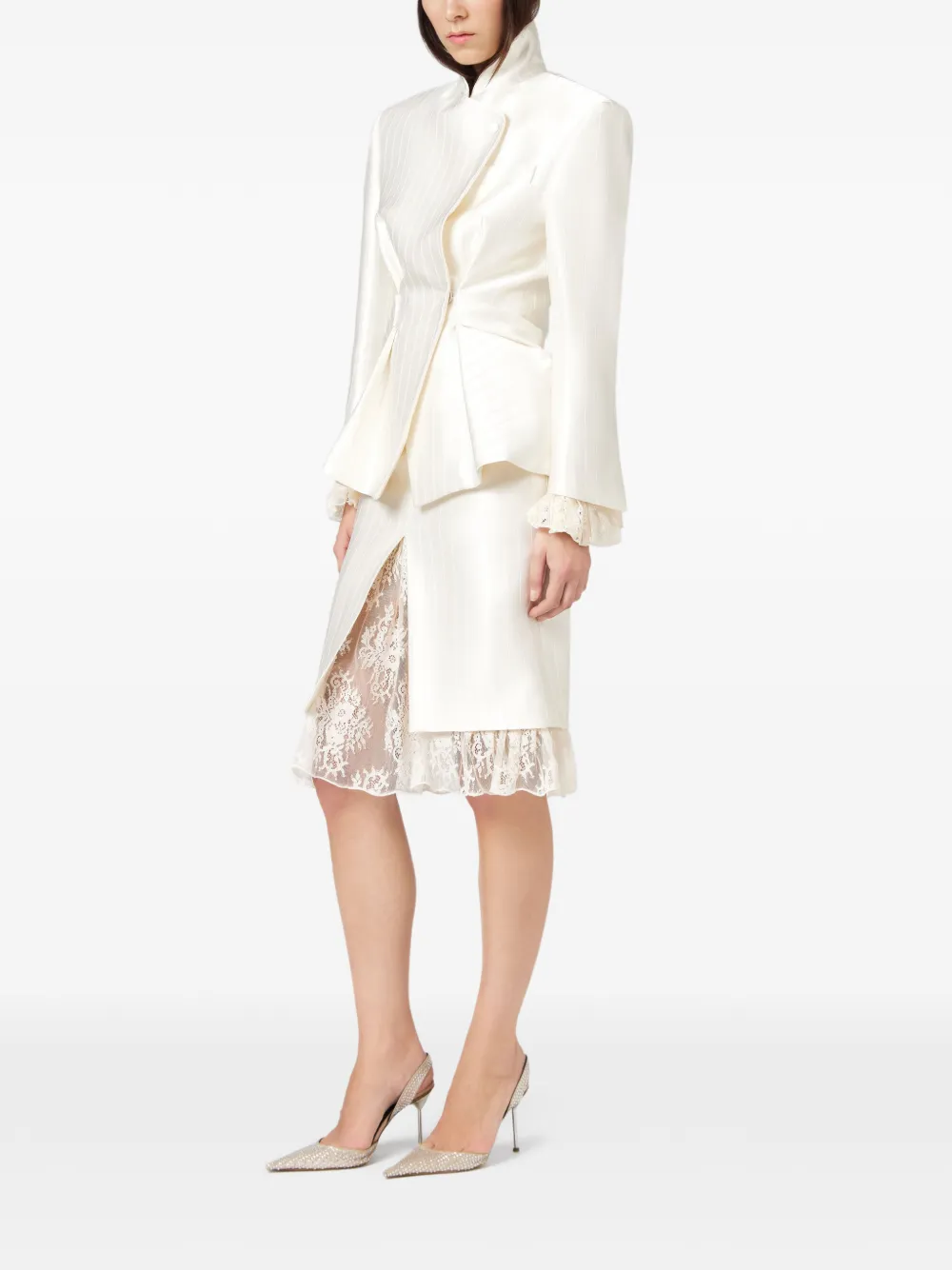 Giuseppe Di Morabito Mini-rok met krijtstreep en kanten afwerking Wit