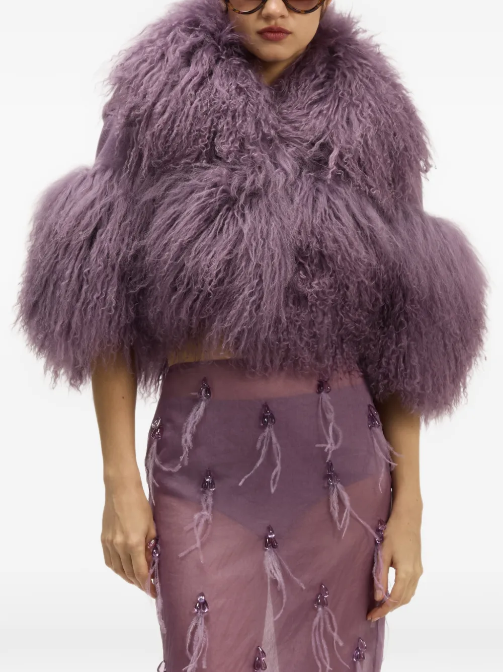 Giuseppe Di Morabito veste crop bordée de peau lainée - Violet Giuseppe Di Morabito veste crop bordée de peau lainée - Violet