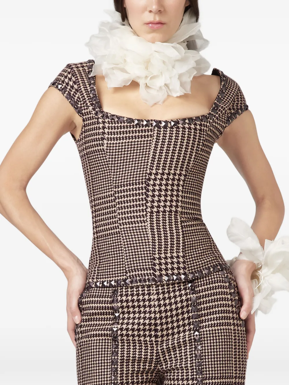 Giuseppe Di Morabito Top in pied-de-poule con borchie - Marrone