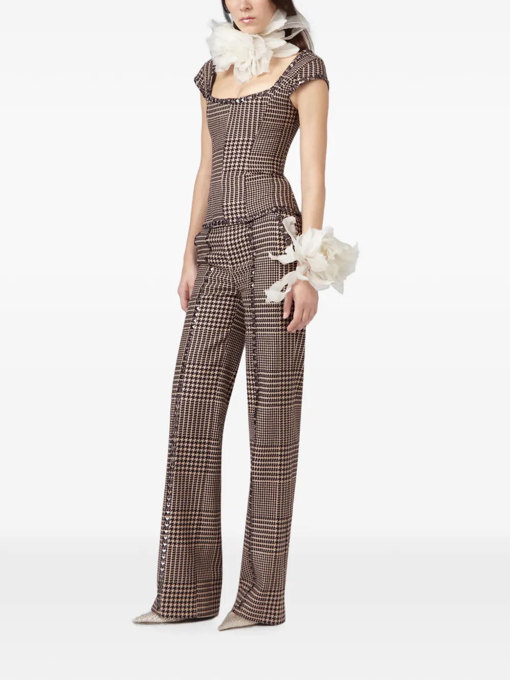 Giuseppe Di Morabito Top verfraaid met studs en pied-de-poule print Bruin