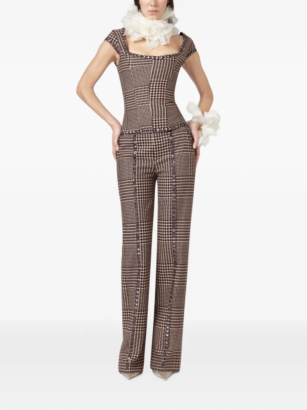 Giuseppe Di Morabito Top verfraaid met studs en pied-de-poule print Bruin