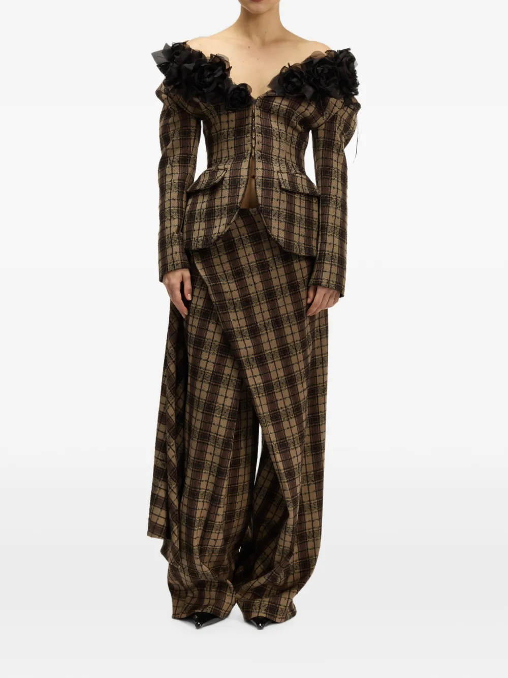 Giuseppe Di Morabito pantalon drapé à carreaux - Marron Giuseppe Di Morabito pantalon drapé à carreaux - Marron