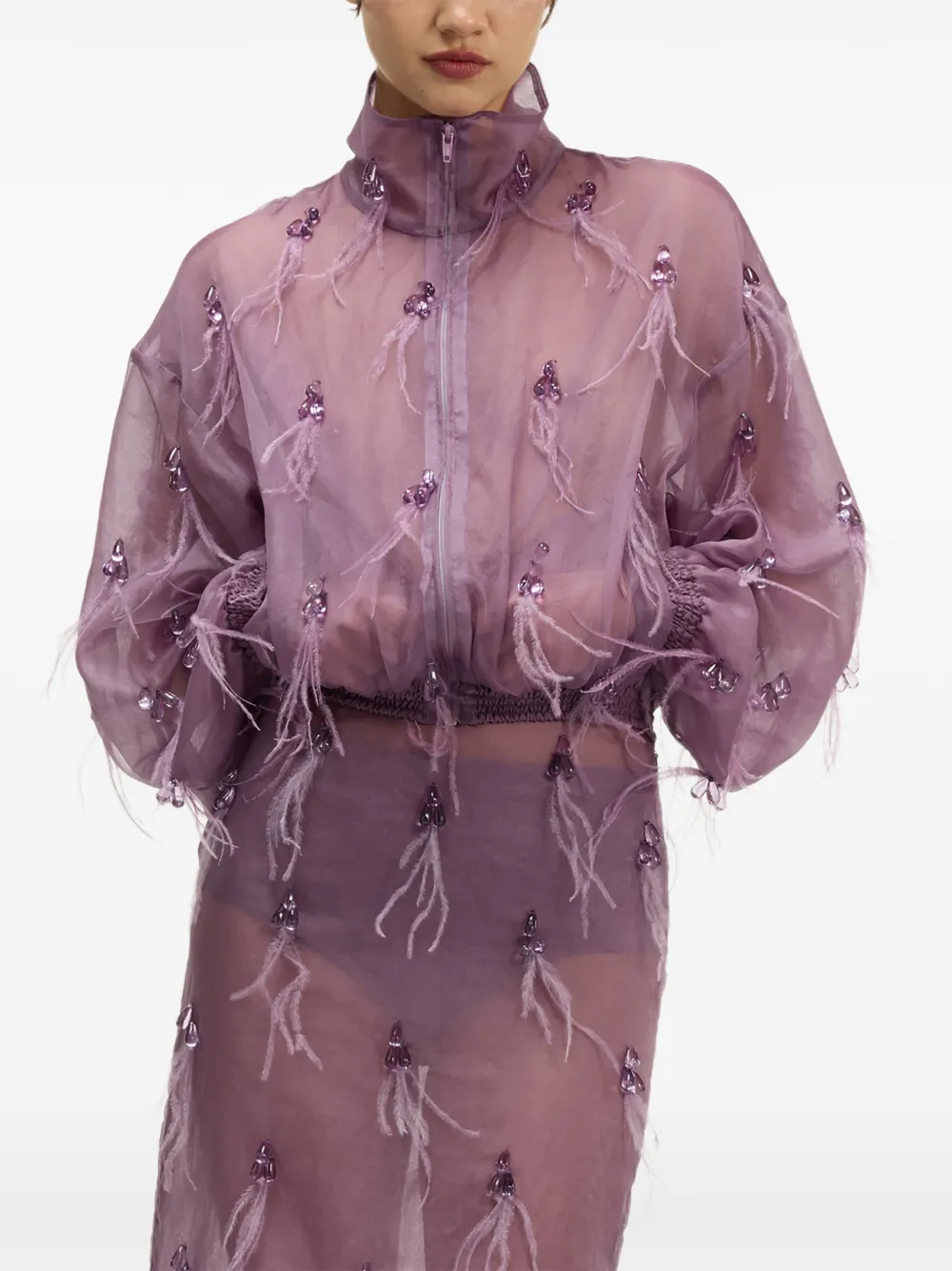 Giuseppe Di Morabito veste à détails de plumes et effet de transparence - Violet Giuseppe Di Morabito veste à détails de plumes et effet de transparence - Violet