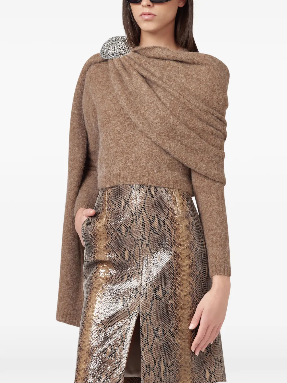 Giuseppe Di Morabito pull drapé à détails de cristaux - Marron Giuseppe Di Morabito pull drapé à détails de cristaux - Marron