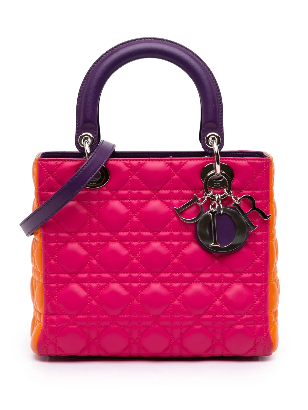 Christian Dior Pre-Owned 2011 Medium Tricolor Lambskin Cannage Lady Dior satchel - Orange