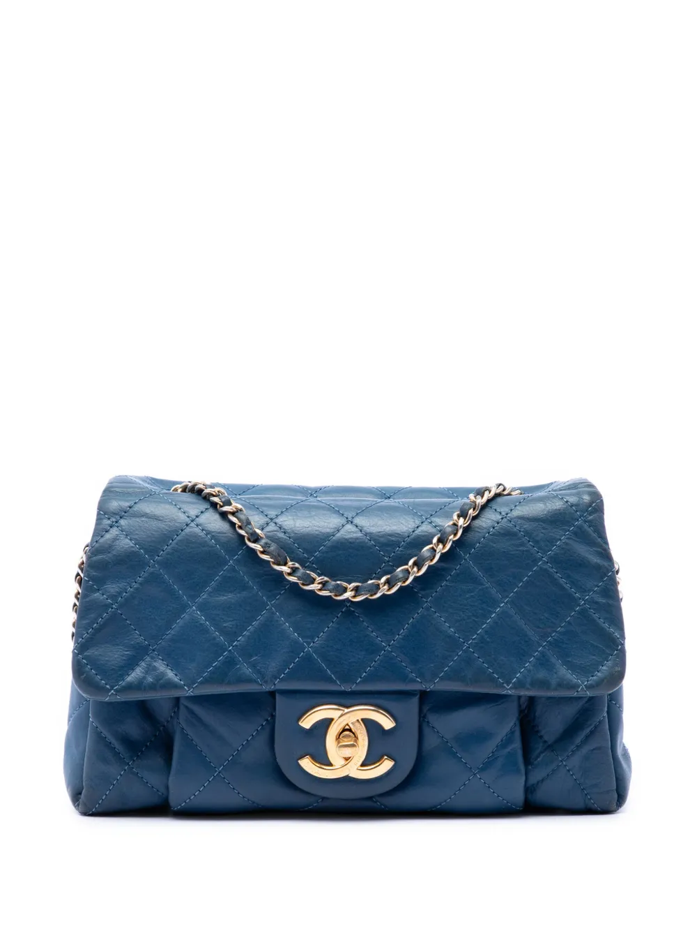CHANEL Pre-Owned Borsa a spalla Chic piccola in pelle di vitello iridescente trapuntata con battente 2011 - Blu