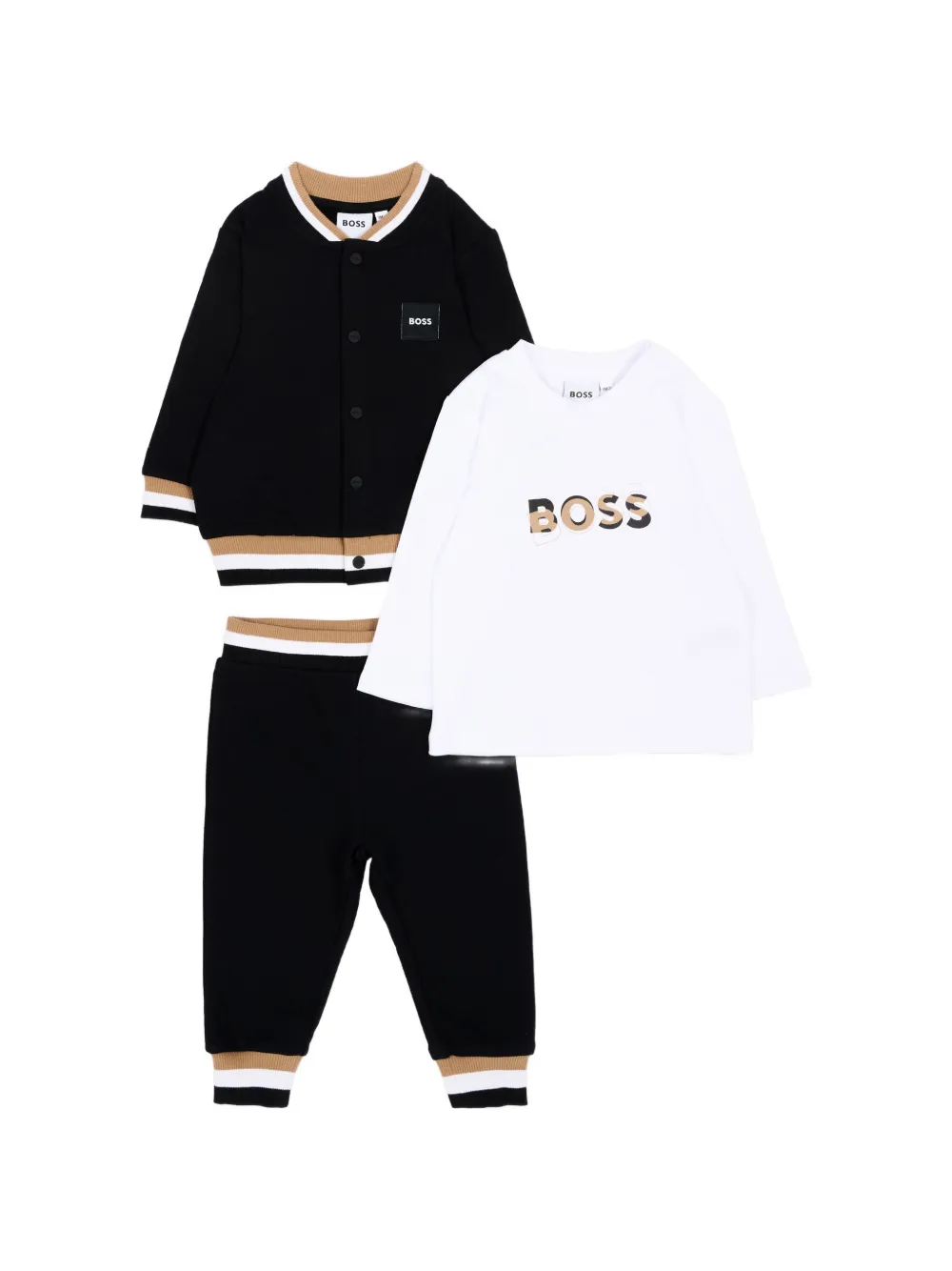 BOSS Kidswear logo-patch striped-trim tracksuit - Nero