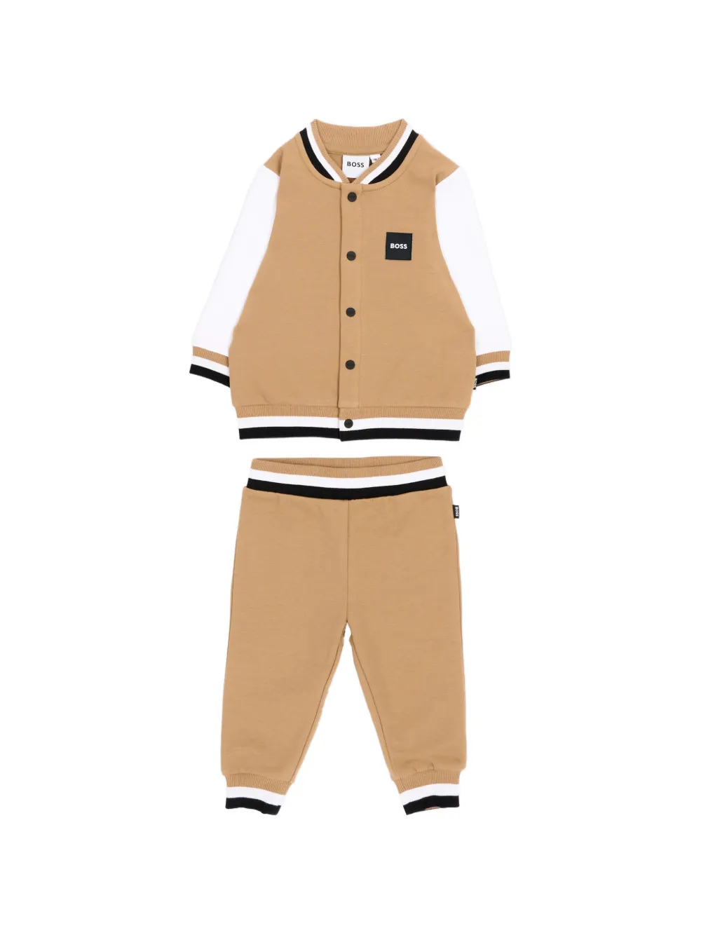BOSS Kidswear Trainingspak met logo-patch Beige