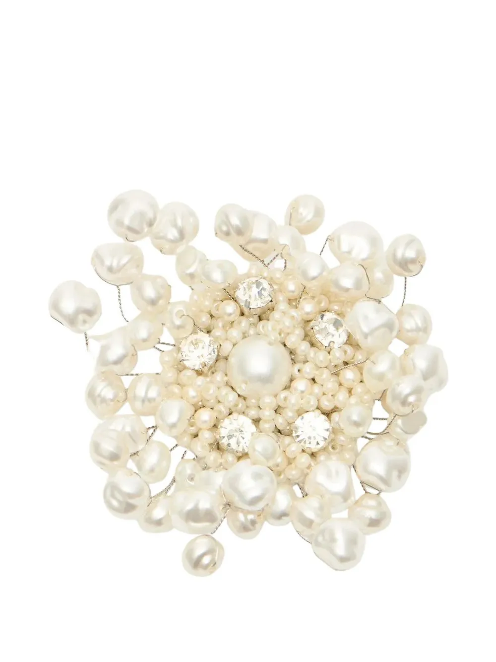 N°21 Faux-pearl Crystal-embellished Brooch In Metallic