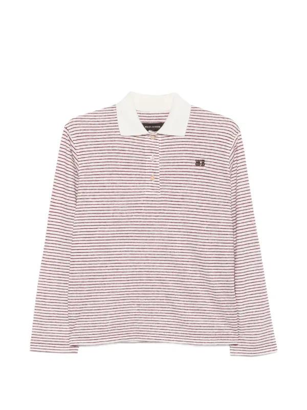 Wales Bonner Striped Long-sleeve Polo Top in White