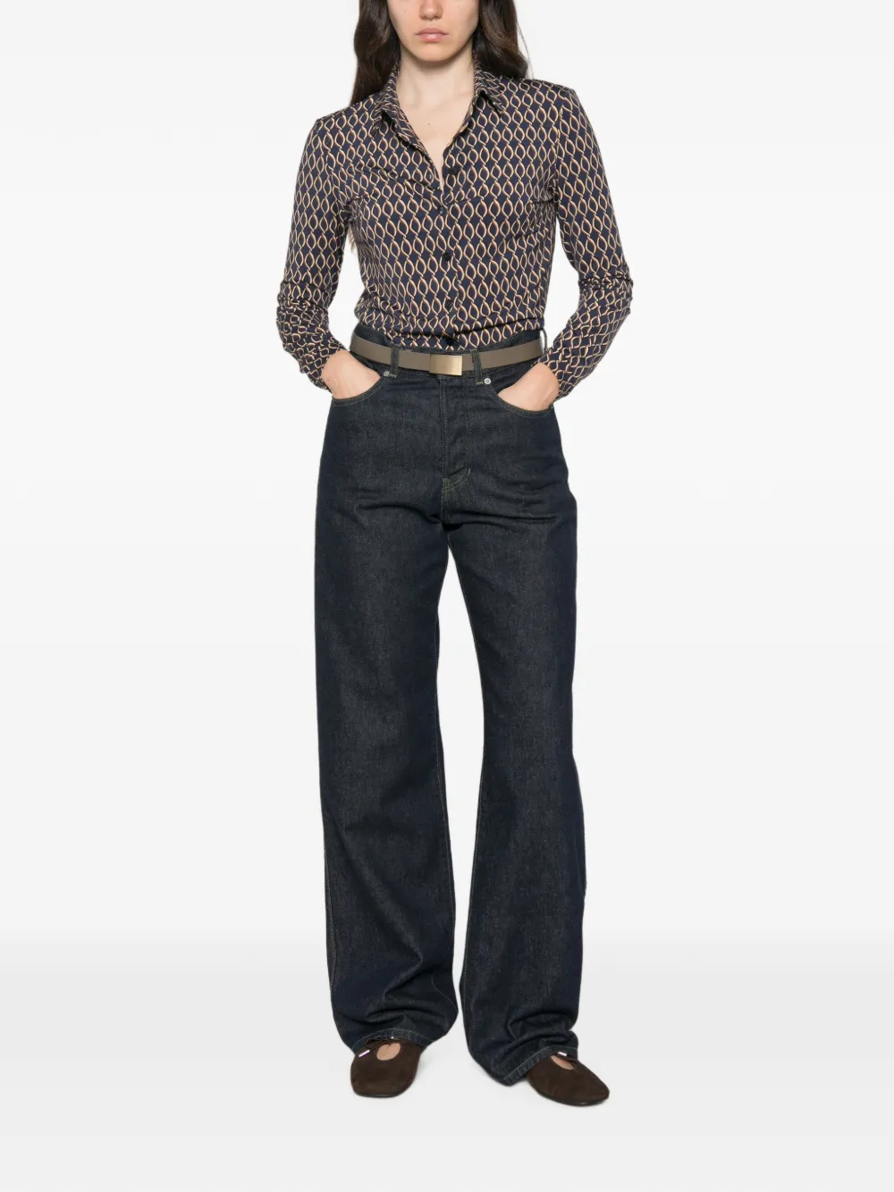Siyu Geometric-print Long-sleeve Shirt In Blue