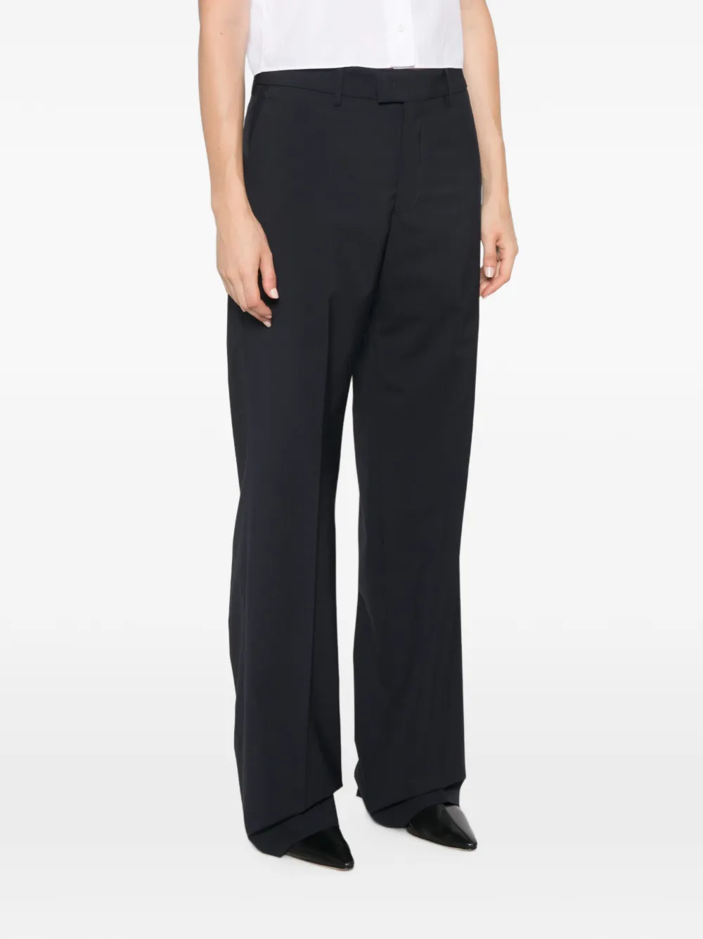 Berwich Patrizia wollen broek met persvouwen Blauw