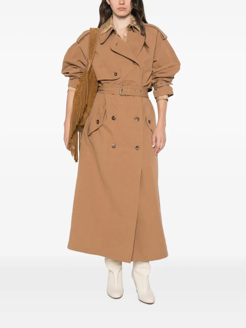 ISABEL MARANT Trenchcoat met dubbele rij knopen en ceintuur Bruin