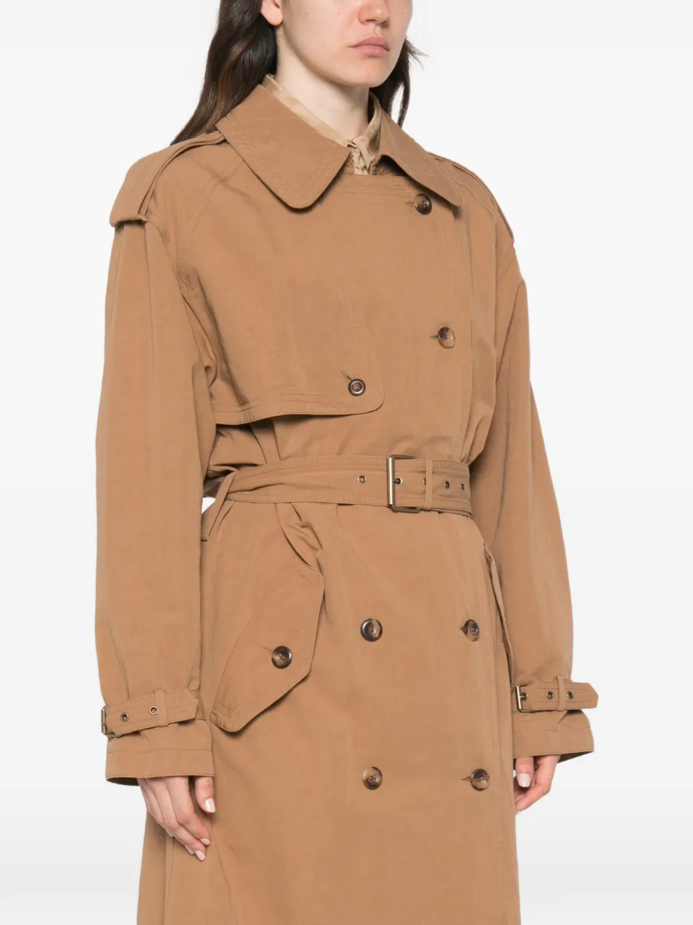 ISABEL MARANT Trenchcoat met dubbele rij knopen en ceintuur Bruin
