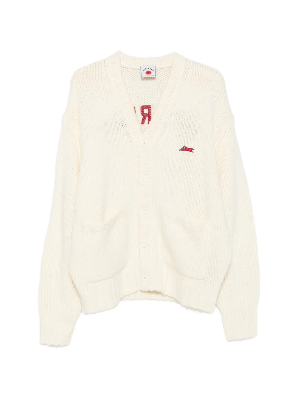 ICECREAM logo-embroidered V-neck cardigan - Neutrals
